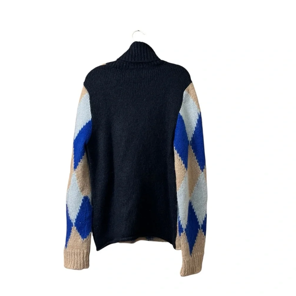 Tory‎ Burch Libby Argyle Turtleneck Diamond Color block Blue Beige Size Large